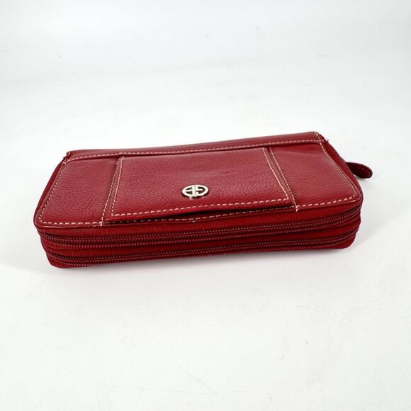 Giani Bernini Red Genuine Leather Zip Around Wallet Organizer 8” X 4” - Picture 2 of 10